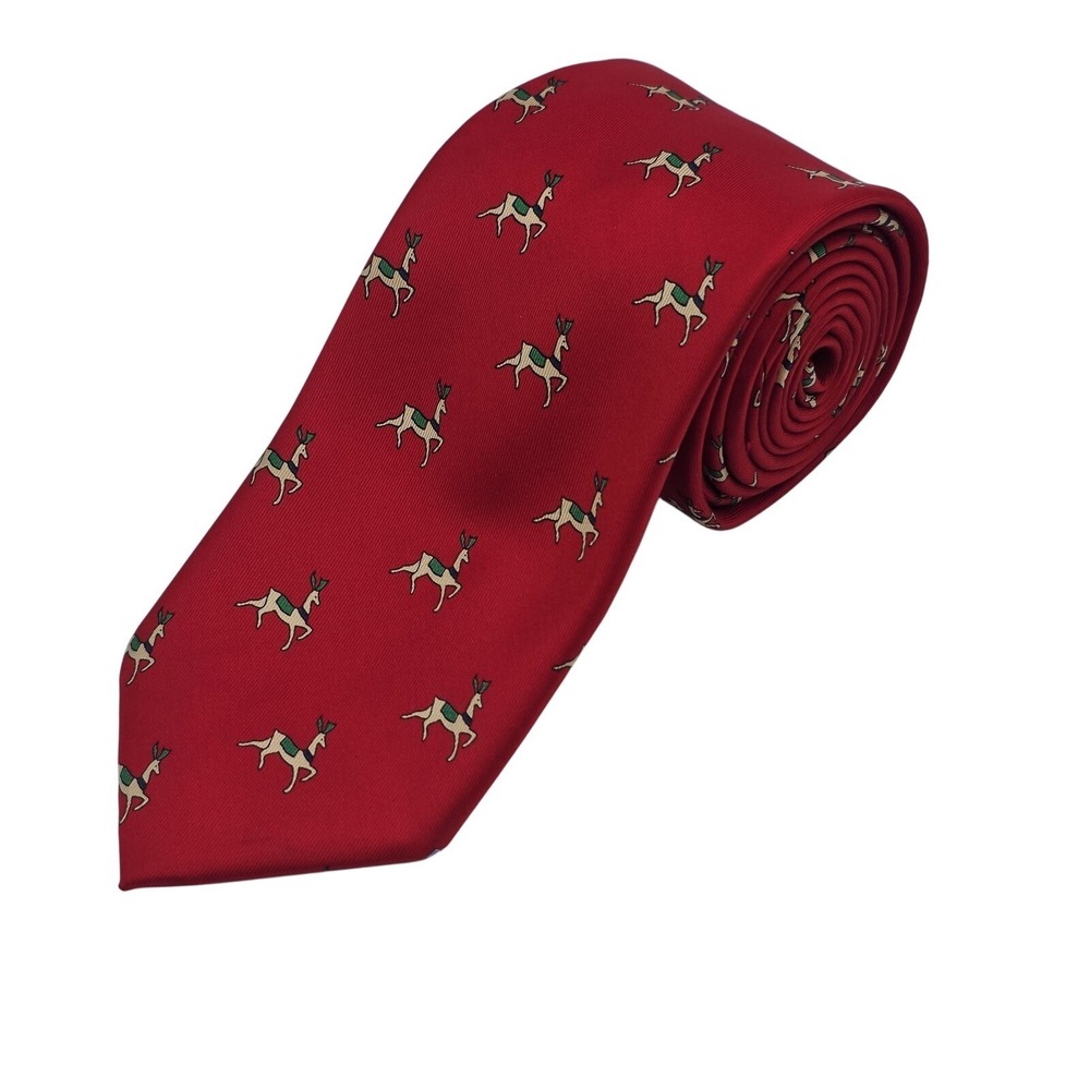 Savile Row Tie Mens One Size Red Silk Reindeer Christmas Novelty Classic Print